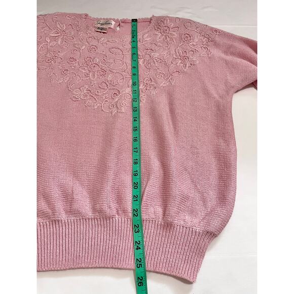 VTG Jaclyn Smith Womens Knit Sweater M Pastel Pink Beaded Coquette Floral Dainty - Picture 15 of 16